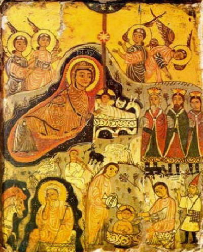 Рождество Христово - Икона от 7-9в., манастира св. Катерина в Синай (St. Catherine monastery in Sinai, Egypt). Източник: touregypt.net.