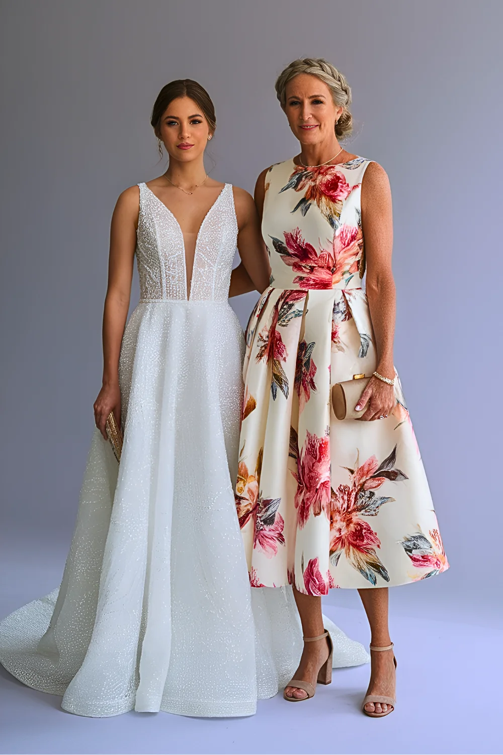 Modern Floral Print Mikado A Line Mother of the Bride Dress with Pockets
